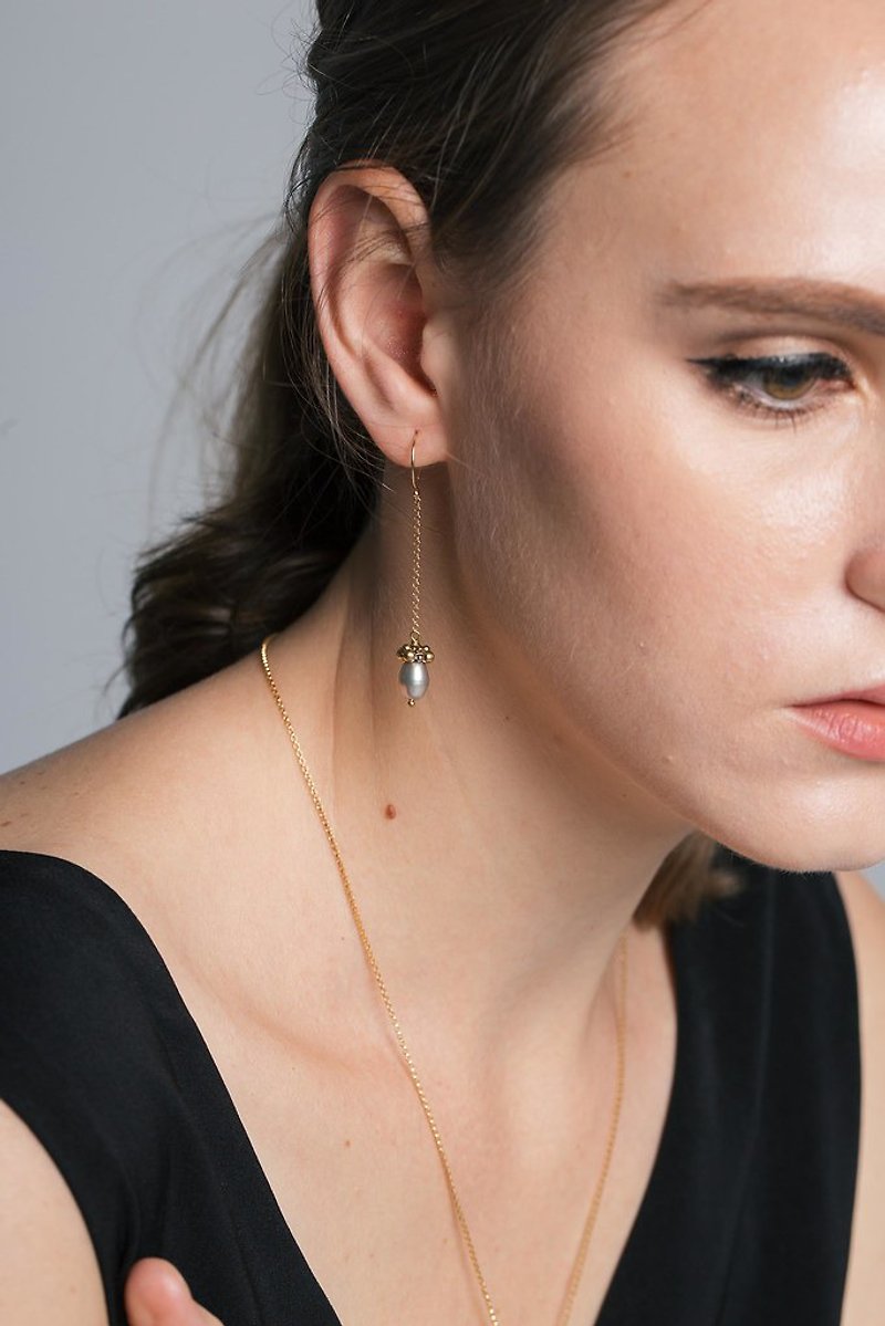 ::Big Womanism:: 14K Gold Pearl Earrings I Am Woman - Earrings & Clip-ons - Gemstone Gold
