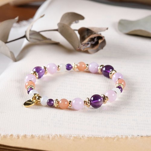 Hanhan Jewelry 紫水晶 紫鋰輝 橙月光 月光石 手鍊 天然礦石水晶