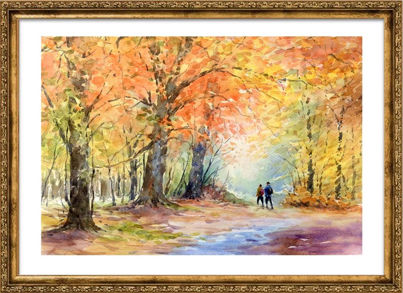 Made to order Watercolor original painting Autumn leaves forest - Posters - Paper Orange