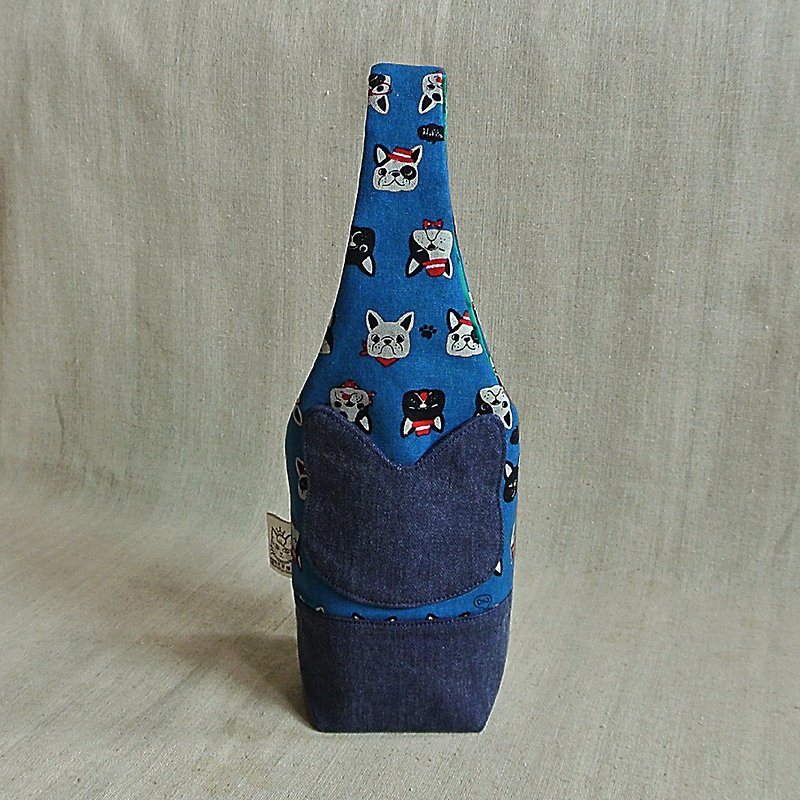 Cute Fadou Water Bottle Bag/Insulation Cup Bag/Umbrella Bag - ถุงใส่กระติกนำ้ - ผ้าฝ้าย/ผ้าลินิน สีน้ำเงิน