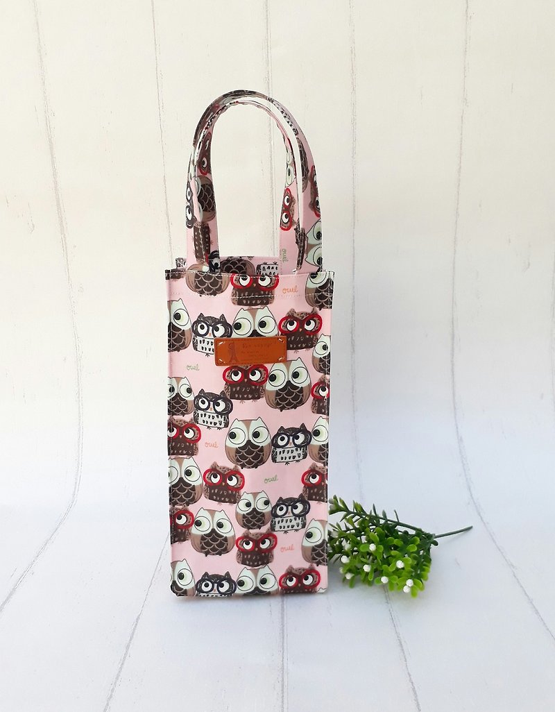 [Waterproof drink bag] Owl - Beverage Holders & Bags - Cotton & Hemp Pink