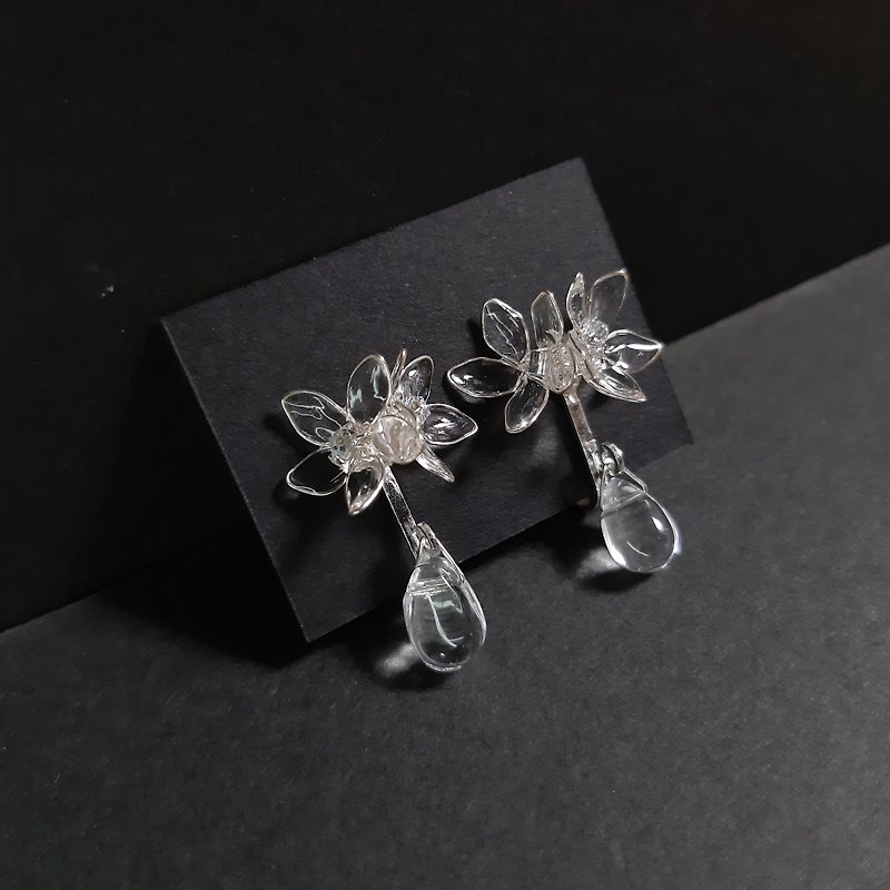 [Clip type limited] Small garden resin earrings - Earrings & Clip-ons - Resin Silver