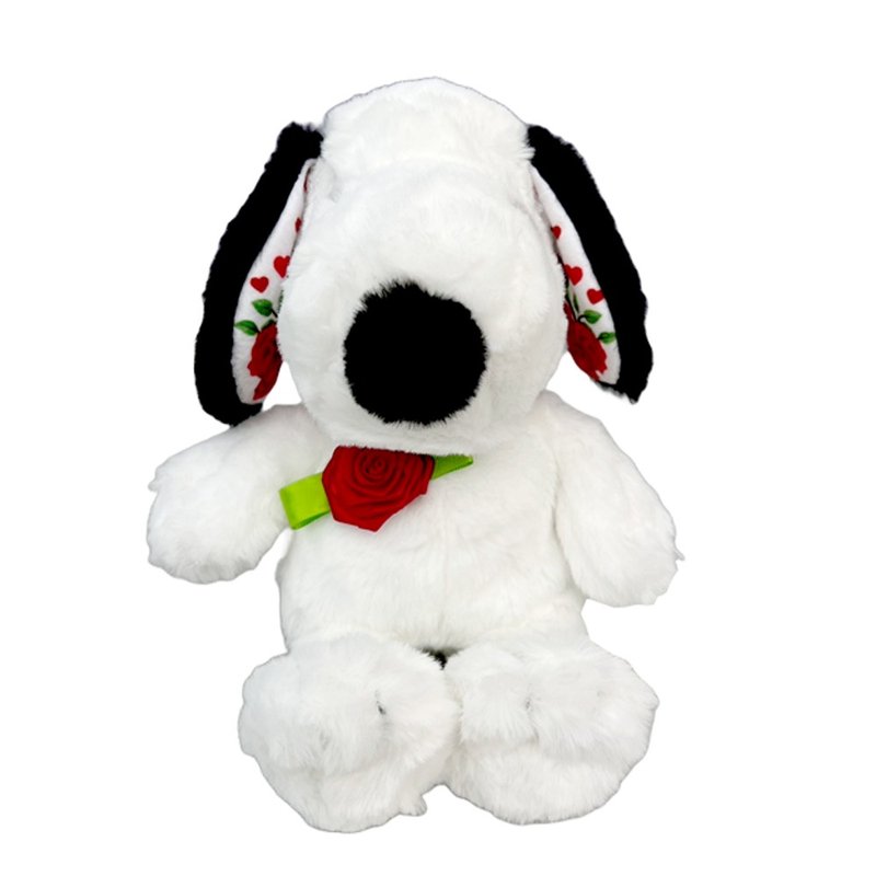 ตุ๊กตาสนูปปี้สวมดอกกุหลาบ-18cm-snoopy doll - ตุ๊กตา - เส้นใยสังเคราะห์ ขาว