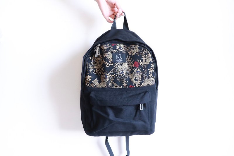 Backpack - Chinese style squid print - Backpacks - Cotton & Hemp Multicolor