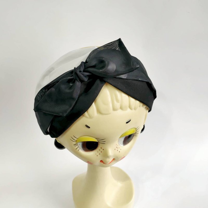 Petitbebe 黑白撞色點點小蝴蝶結髮帶 - 髮夾/髮圈 - 棉．麻 黑色