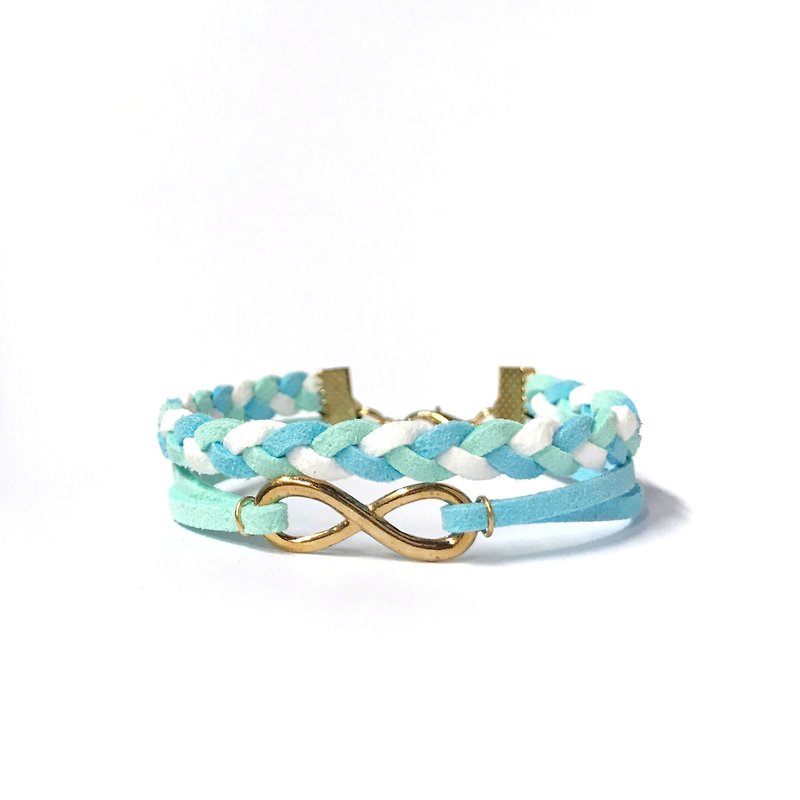 Handmade Double Braided Infinity Bracelets Rose Gold Series – light blue - สร้อยข้อมือ - วัสดุอื่นๆ สีน้ำเงิน