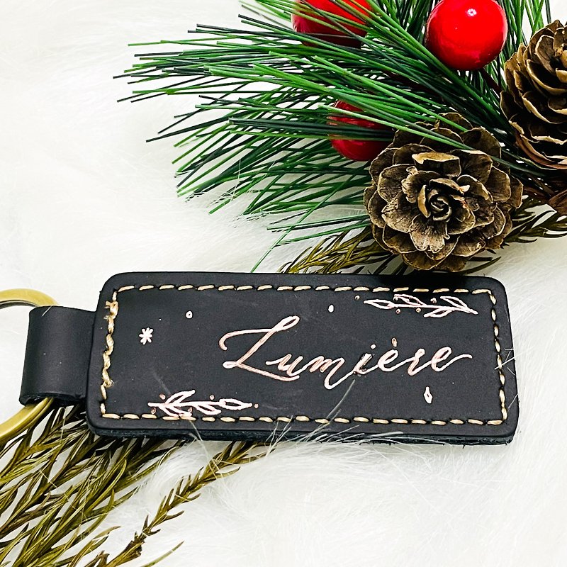 【Customized Foil Stamping】【Christmas Gift】Leather Key Ring - Keychains - Faux Leather Brown