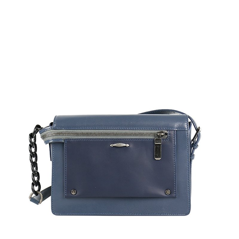 The last kill [Pocket] Back-pull leather small square shoulder bag-Ocean Blue - กระเป๋าแมสเซนเจอร์ - หนังแท้ สีน้ำเงิน