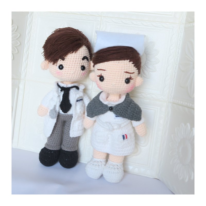 [Customized] Crocheted medical staff doll - ตุ๊กตา - ผ้าฝ้าย/ผ้าลินิน ขาว