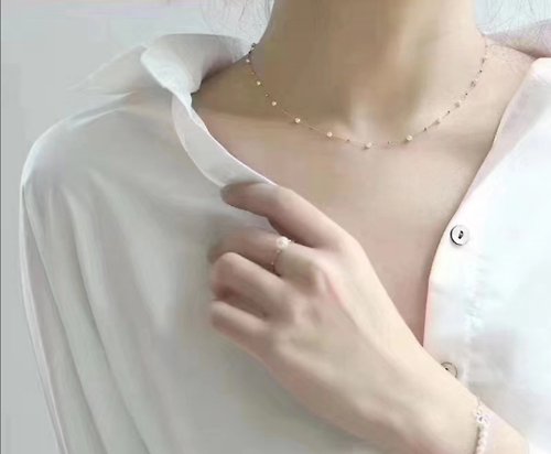 Athena珍珠設計 星辰天然淡水珍珠14k注金項鏈鎖骨鏈