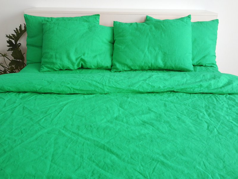 Mint linen sheet set / Flat+fitted sheet+2 pillowcases/Green bedding - เครื่องนอน - ลินิน สีเขียว