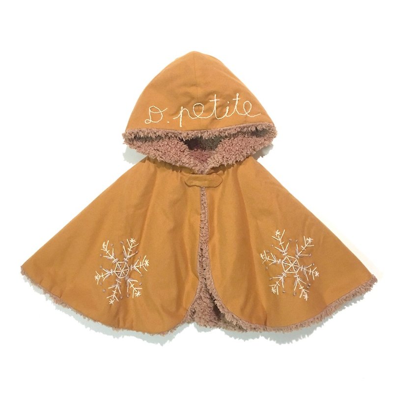 雪のケープ　オレンジキャメル - 童裝外套 - 棉．麻 橘色