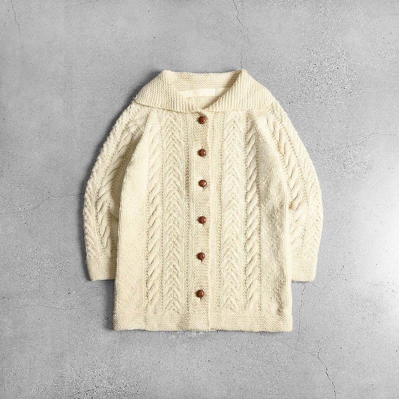 愛爾蘭漁夫毛衣外套 / Vintage 古著 - 男毛衣/針織衫 - 羊毛 白色