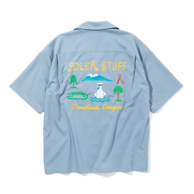 日本限定POLER TOURIST TRAP RELAX OPEN COLLAR SHIRT 襯衫 / 藍 - 男襯衫/休閒襯衫 - 聚酯纖維 藍色