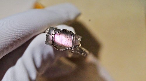 JT Dreamer 大地夢想家 純手工純銀繞線製作粉紫色彩色l拉長石開口戒指