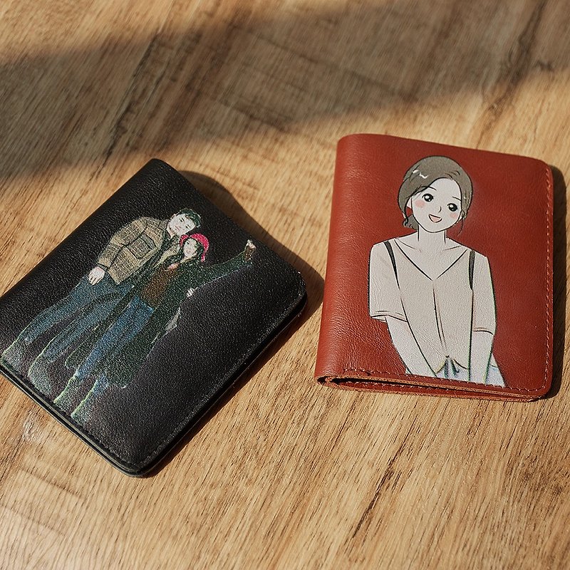 Personalized Caricature Leather Wallet - Unisex - กระเป๋าสตางค์ - หนังแท้ 