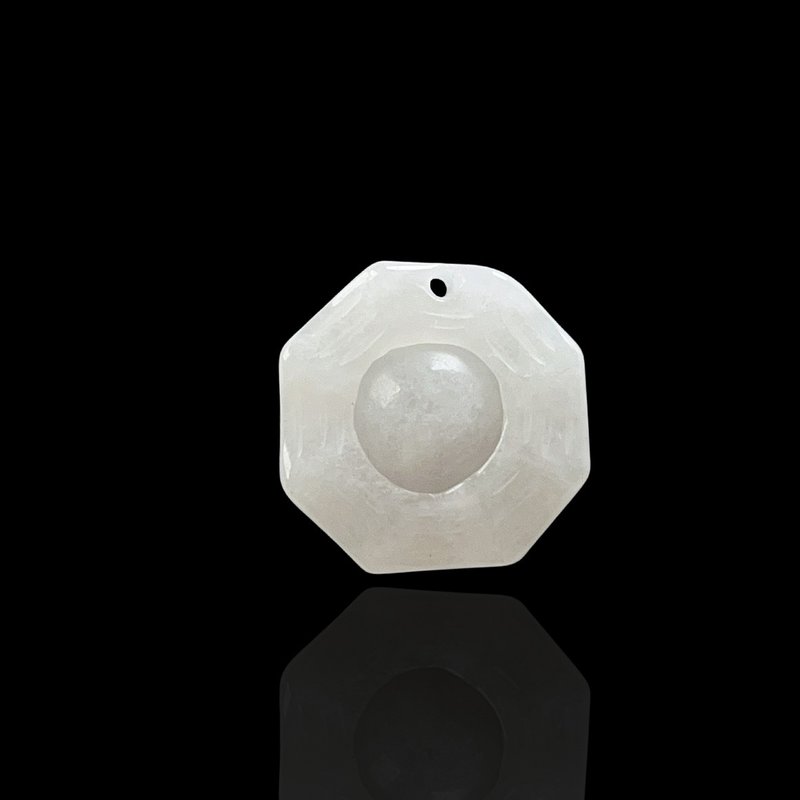 [Block evil spirits and avoid evil] Ice white jadeite Bagua necklace | Natural Burmese jade A grade jadeite - Necklaces - Jade White