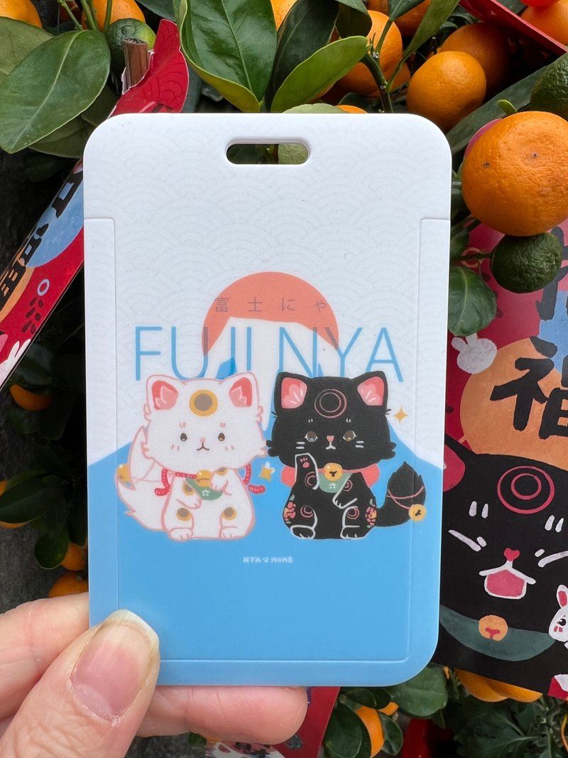 Mount Fuji and Lucky Cat Card Holder with White Leather Cord Buckle - อื่นๆ - พลาสติก 