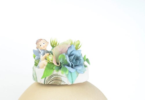Elle Santos Mini Fascinator Hair Clip Blue Fairy, Flowers and Berries, Woodland Fairy Kawaii