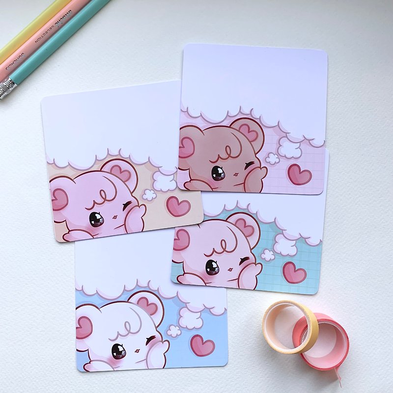 Cute kawaii postcard print cards with thinking bear - การ์ด/โปสการ์ด - กระดาษ หลากหลายสี