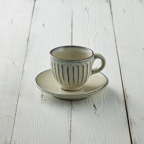 有種創意 日本食器 日本職人手做系列 - 白釉雕紋圓底咖啡杯碟組(2件式) - 180ml