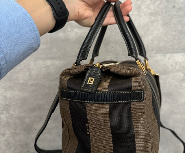 FENDI フェンディ ペカンストライプ ボストンバッグ ハンドバッグ