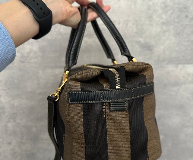 FENDI フェンディ ペカンストライプ ボストンバッグ ハンドバッグ