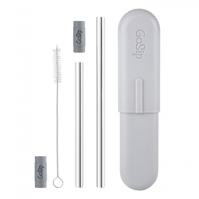 Final Touch GoSip Stainless Steel Multi-Use Straws Cleaning Brush & Case - แก้วไวน์ - สแตนเลส สีเทา