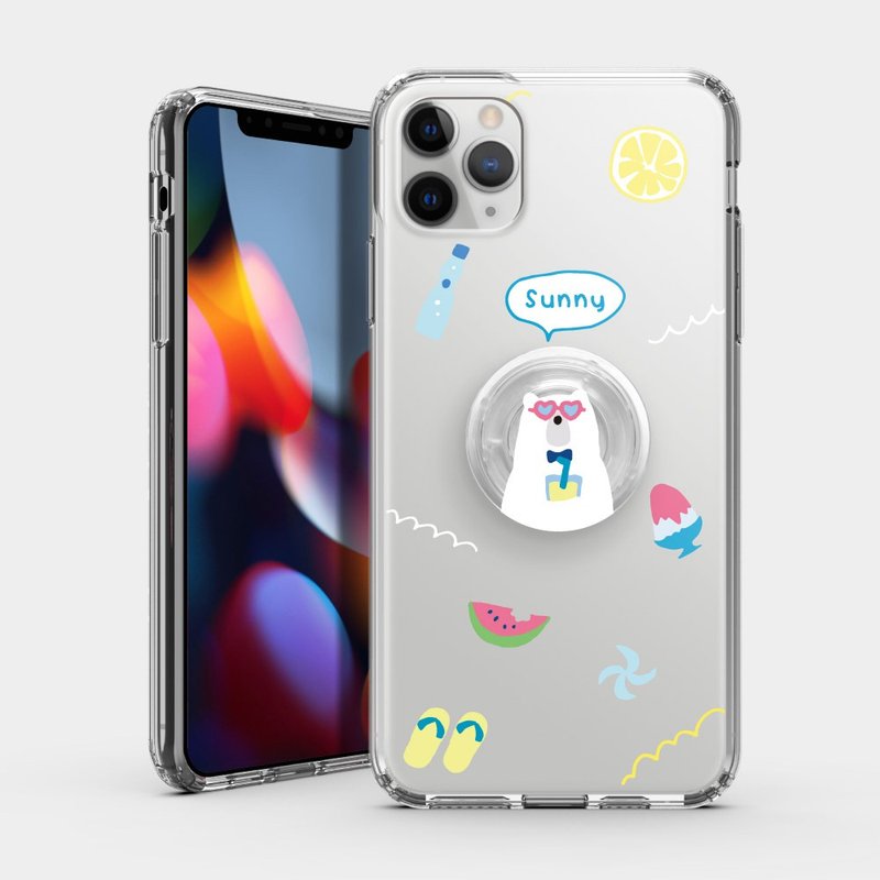 客製化英文名 熊熊渡假 IPHONE 保護殼 氣囊支架組合 PS155 - 手機殼/手機套 - 塑膠 透明