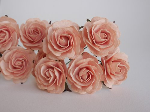 makemefrompaper Paper Flower, centerpiece, 25 pieces mulberry rose size 3.5 cm., peach color