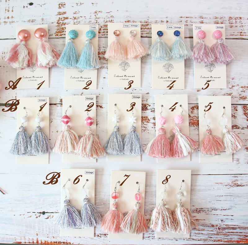 [Super Value Lucky Bag] Retro beaded tassel ear stitches / dangling earrings 2-piece combination of 13 styles to choose from - Earrings & Clip-ons - Glass Multicolor