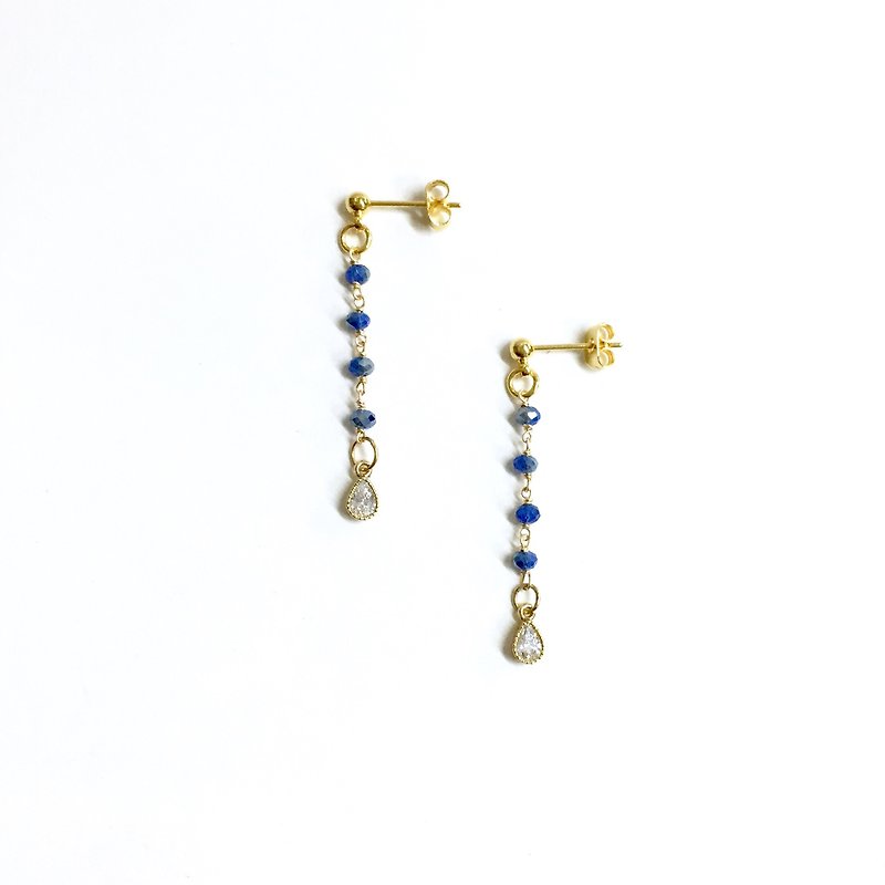 [Rossang] The Blue of the Adriatic Sea||Angel Teardrop||. Stone drop. 18KGP ear studs. Hand-made earrings/earrings/earrings/ Clip-On. No piercings are available. - ต่างหู - แก้ว สีน้ำเงิน