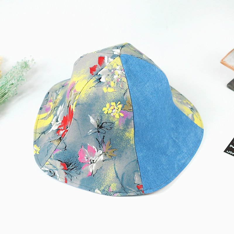 Hand-made double-sided design hat  - หมวก - ผ้าฝ้าย/ผ้าลินิน สีเทา