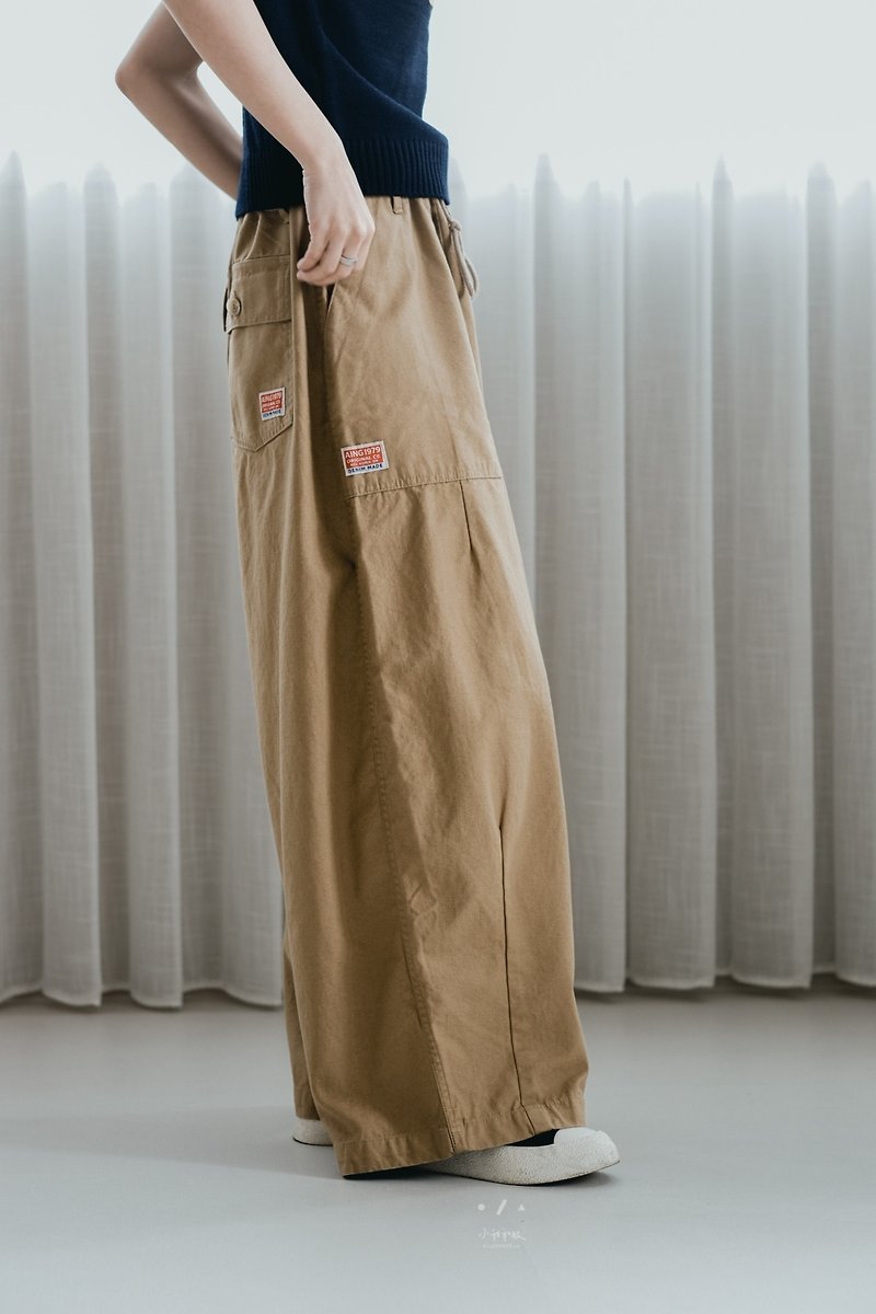 Super FREE Japanese silhouette wide pants HD PANTS - 3 colors - Khaki wide - Unisex Pants - Cotton & Hemp Khaki