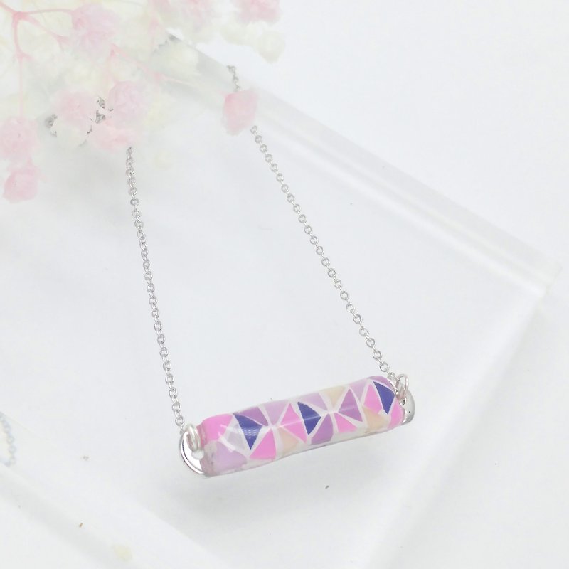 Mosaic Necklace with Silver-plated Brass Chain - Necklaces - Other Metals Purple