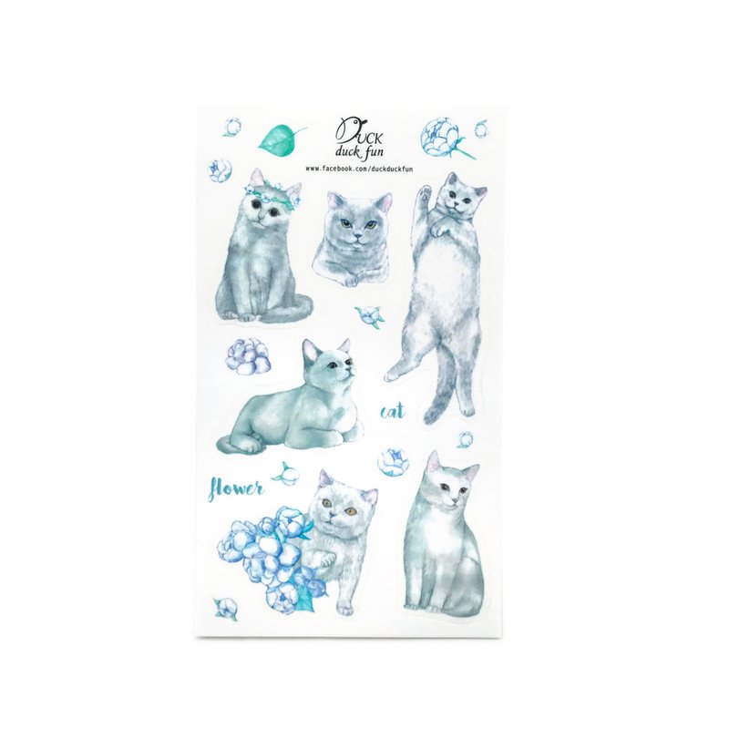 Flower and cat stickers - สติกเกอร์ - กระดาษ สีเทา