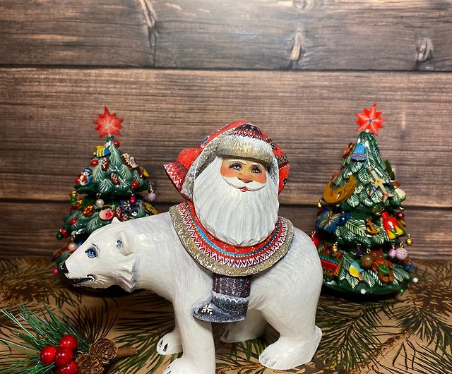 木製のサンタポーラーベア刻まれたサンタクリスマス飾り手彫りのサンタクロース - ショップ VipresentArtStudio 人形・フィギュア -  Pinkoi