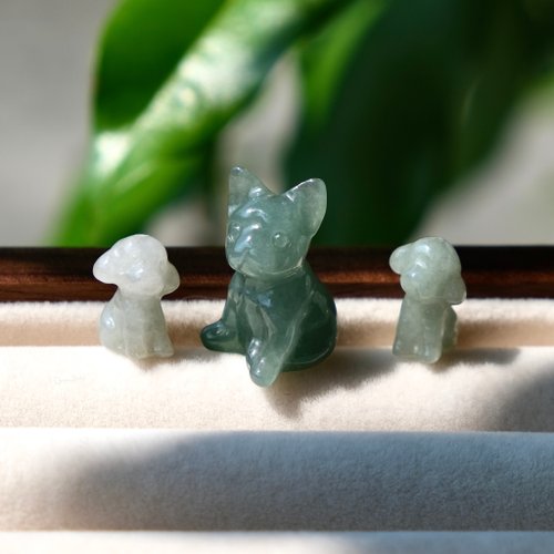 Jade Cabinet 藏珠櫃 翡翠小狗吊墜 天然緬甸翡翠A貨 18K包金 掛墜 玉 冰種翡翠 送禮