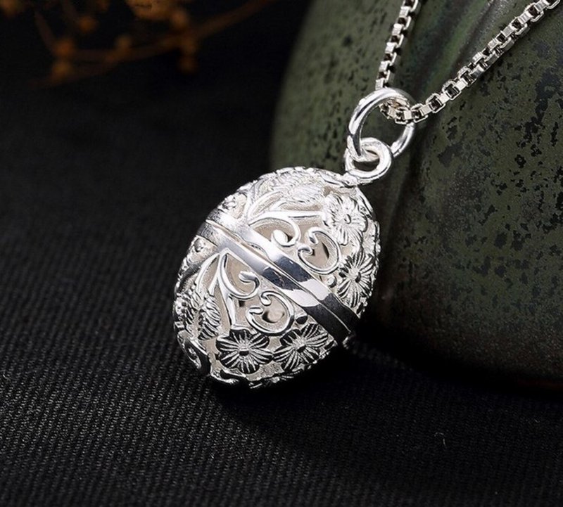 Real 925 Sterling Silver Vintage Engrave Plum Flower Hollow Pendant - 長項鍊 - 純銀 銀色