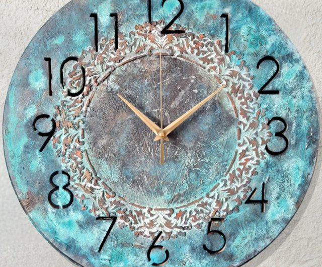 Turquoise copper clock, Wall clock, Home decor, Original clock, Hand made clock, design clock, clock, online rustic clock, clocks