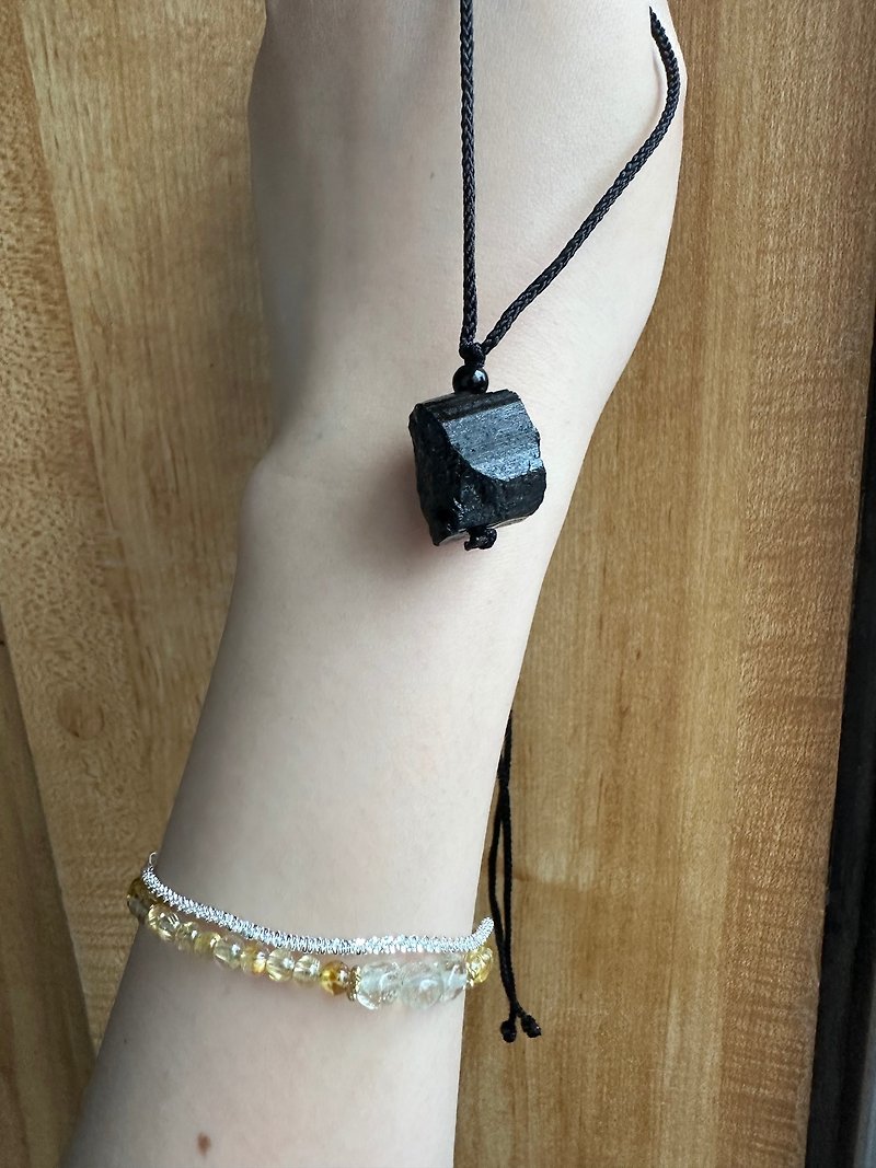Xinchen-Black Tourmaline Raw Ore Necklace/Pendant - Necklaces - Crystal Black