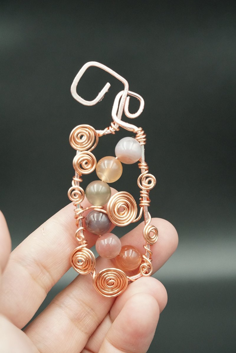 **Yuanyuan Agate**Art Bronze Crystal Necklace Pendant Metal Braided Art Bronze - สร้อยคอ - หยก สึชมพู
