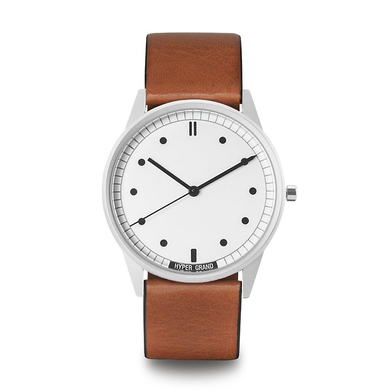 HYPERGRAND - 01 Basic Series - Silver White Dial Honey Brown Leather Watch - นาฬิกาผู้ชาย - หนังแท้ สีนำ้ตาล