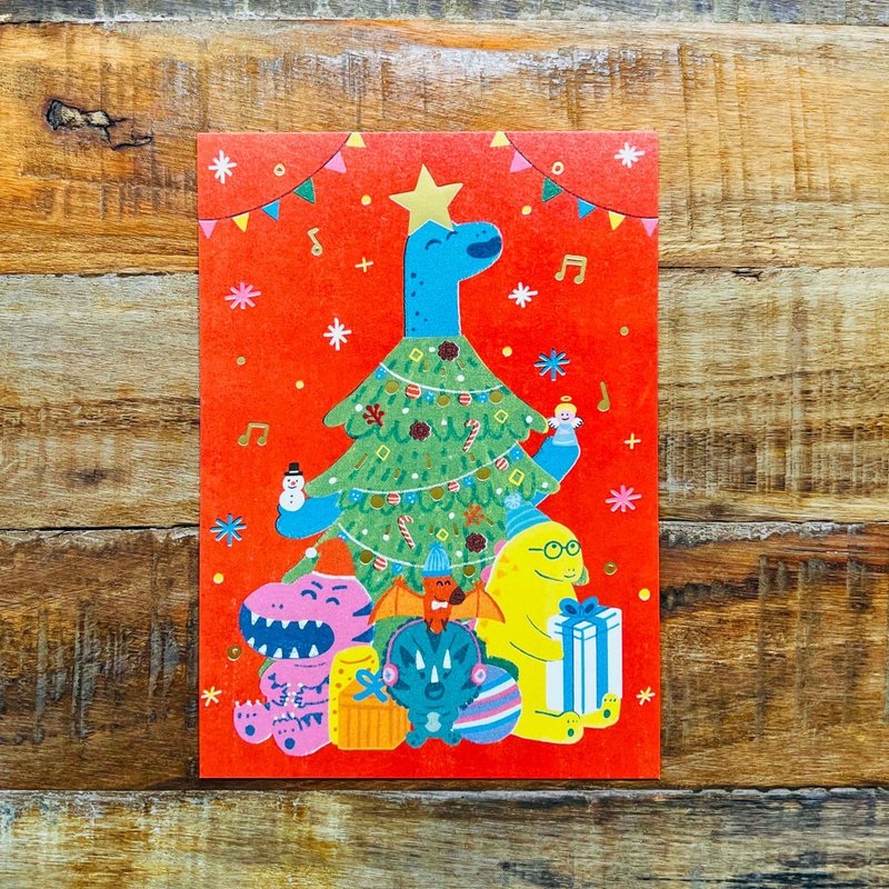 恐龍好朋友/閃亮聖誕樹/燙金明信片 - 卡片/明信片 - 紙 