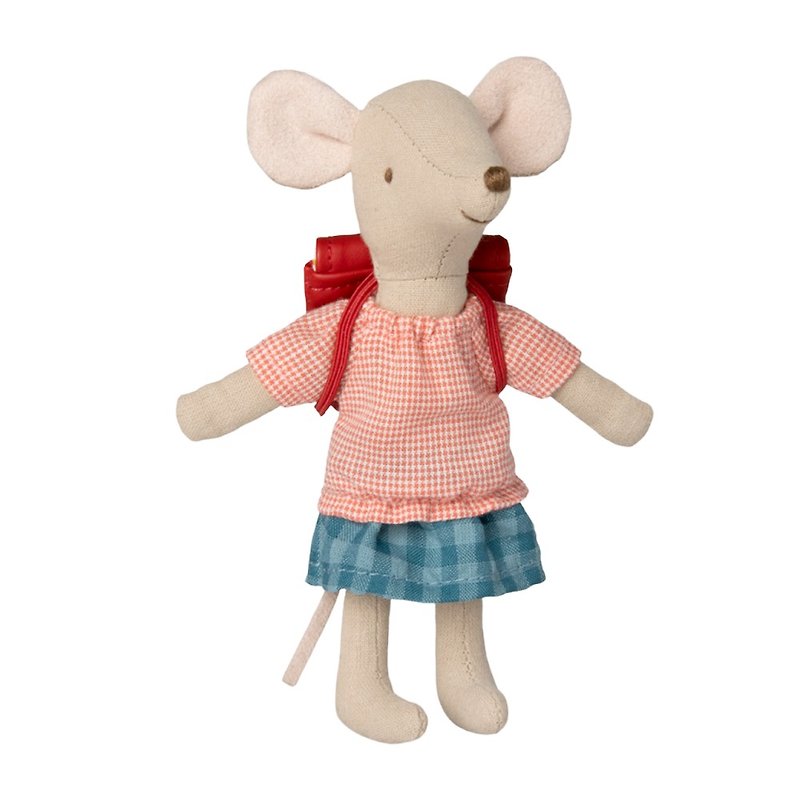 Tricycle mouse, Big sister with bag - Old rose - Stuffed Dolls & Figurines - Cotton & Hemp Pink