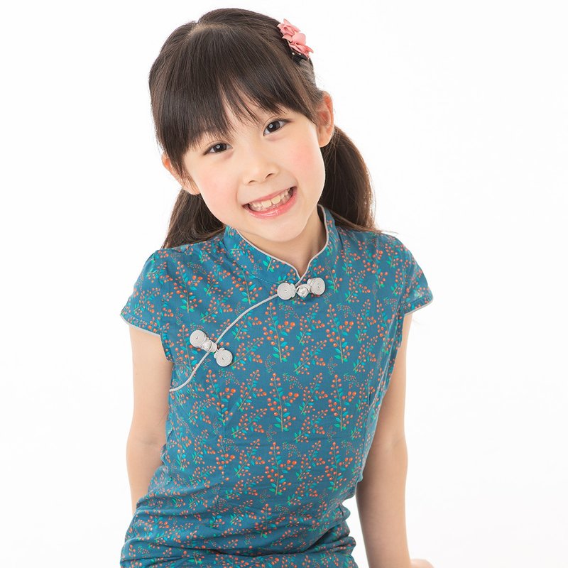 Children's cheongsam ancient style four seasons blue starry sky - กี่เพ้า - ผ้าฝ้าย/ผ้าลินิน สีน้ำเงิน