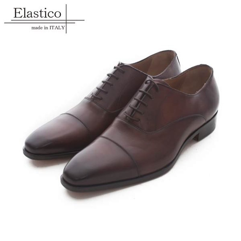 Elastico Italian-made classic cross-decorated Oxford leather shoes #642 tobacco color-ARGIS Japanese handmade - รองเท้าหนังผู้ชาย - หนังแท้ สีนำ้ตาล