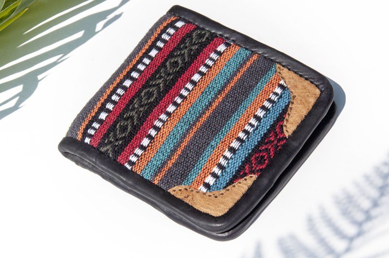 Hand-woven stitching leather short clip short wallet coin purse woven short clip-ethnic style Mexican stars - กระเป๋าสตางค์ - หนังแท้ หลากหลายสี