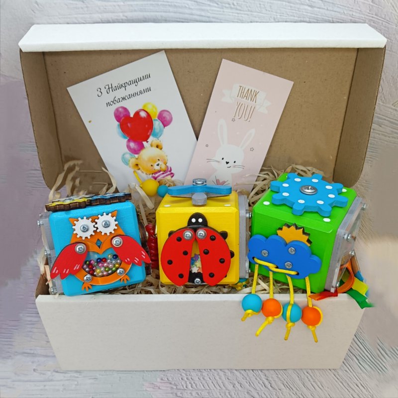 Set of 3 montessori toys Activity cube for travel, Busy cube for toddlers Fidget - 寶寶/兒童玩具/玩偶 - 木頭 