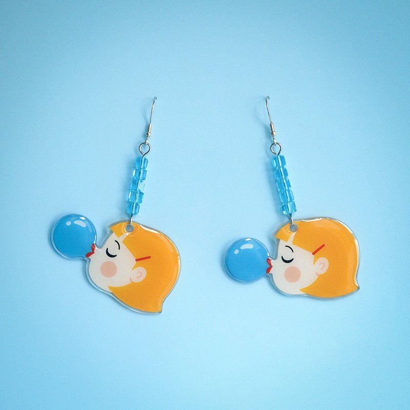 Little girl blowing bubbles cute fresh earrings fun ear clips - Earrings & Clip-ons - Acrylic Blue